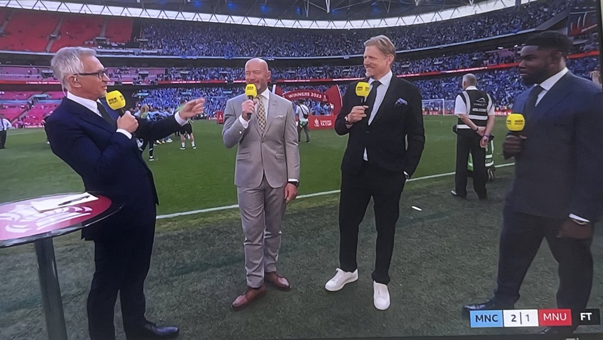 RoryMcCormick84's tweet photo. @MicahRichards stealing the show with that suit on cup final day, slick moves big meeks 😎👏👏 https://t.co/VGscsfCygn