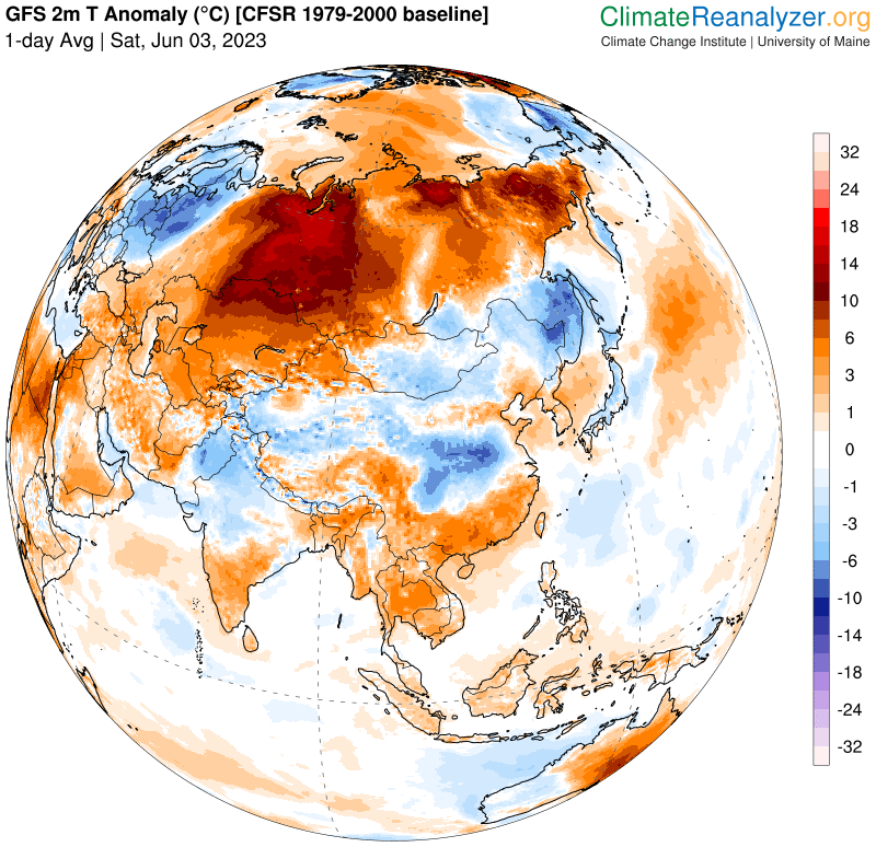 afreedma's tweet photo. Incredible heat wave in Siberia, with reports of temperatures exceeding 38°C (100.4°F), breaking monthly and in at least one case, an all-time heat record, per @extremetemps https://t.co/TBKpNcvNh9