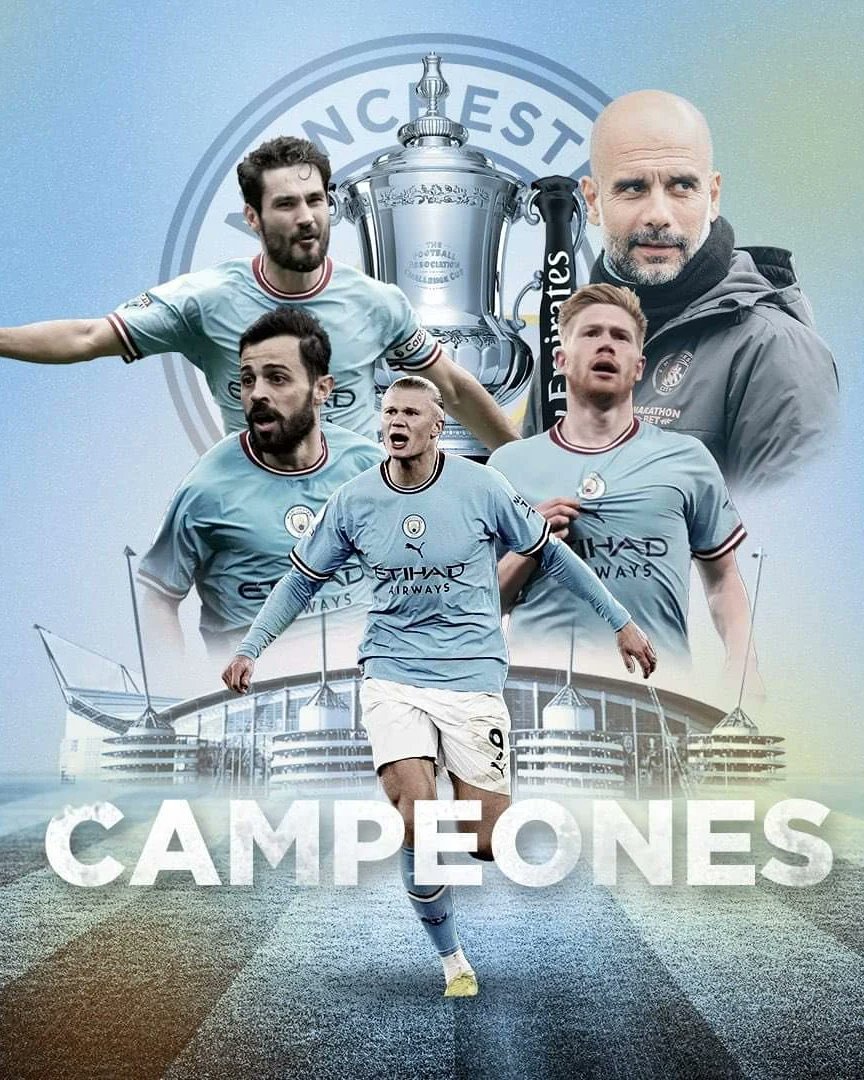 MattNavarrete's tweet photo. 💙 ¡Manchester City, campeón de #FACup por séptima vez! 
Los de Guardiola se imponen 2-1 sobre el United.
➤ Campeones de la Premier League. 🏆
➤ Campeones de la FA Cup. 🏆
➤ Finalistas de la UEFA Champions League. ⚽⚽⚽
Van por El Triplete. 🏆🏆🏆
#SeSienteBien #LaPazBCS #BCS https://t.co/gl3pCuHHLd