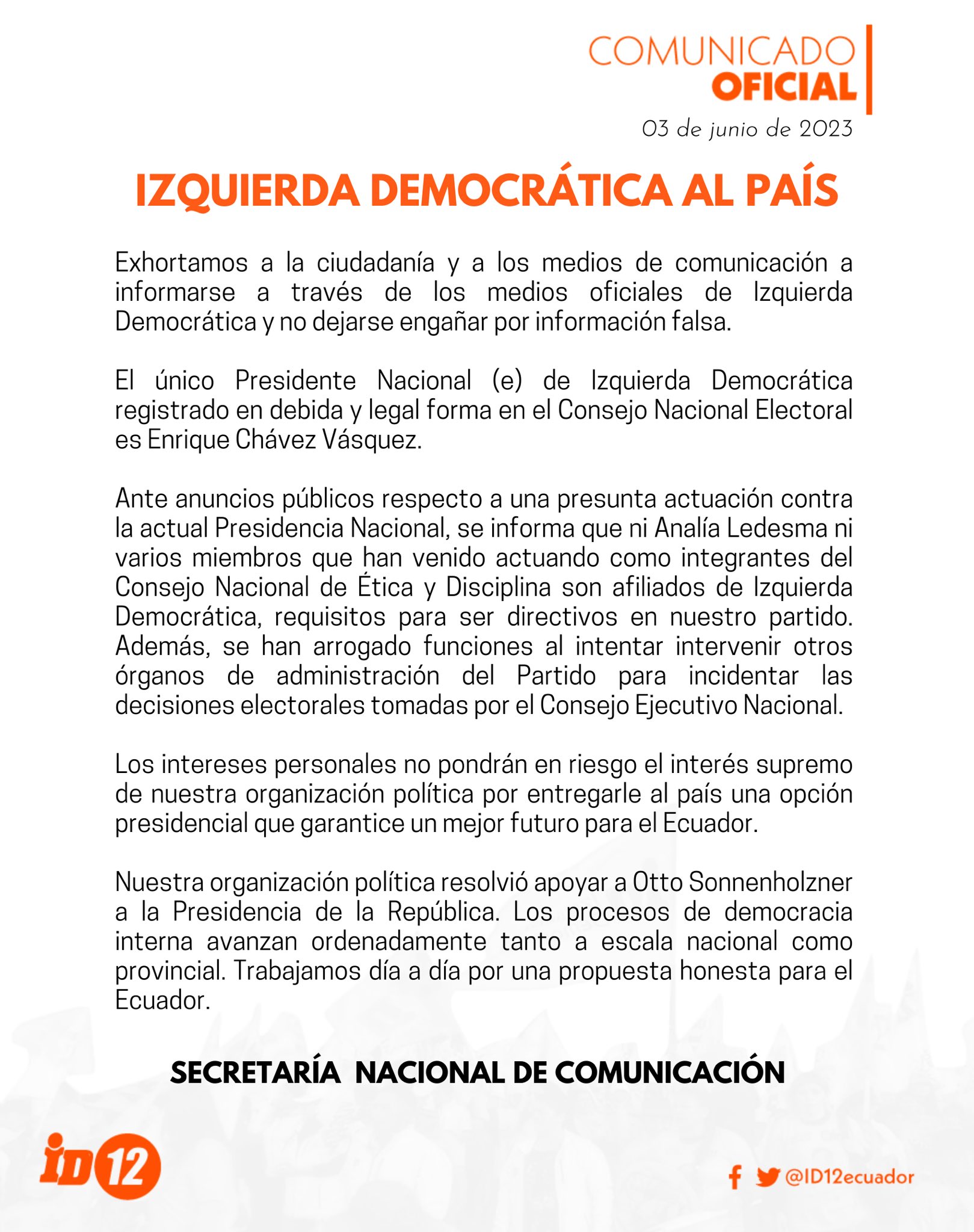 Izquierda Democrática on Twitter 