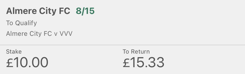 AlphaTipster97's tweet photo. Bet 1 

Almere City FC to qualify v VVV 

£10 —-> £15.33 https://t.co/KRRaacewJJ