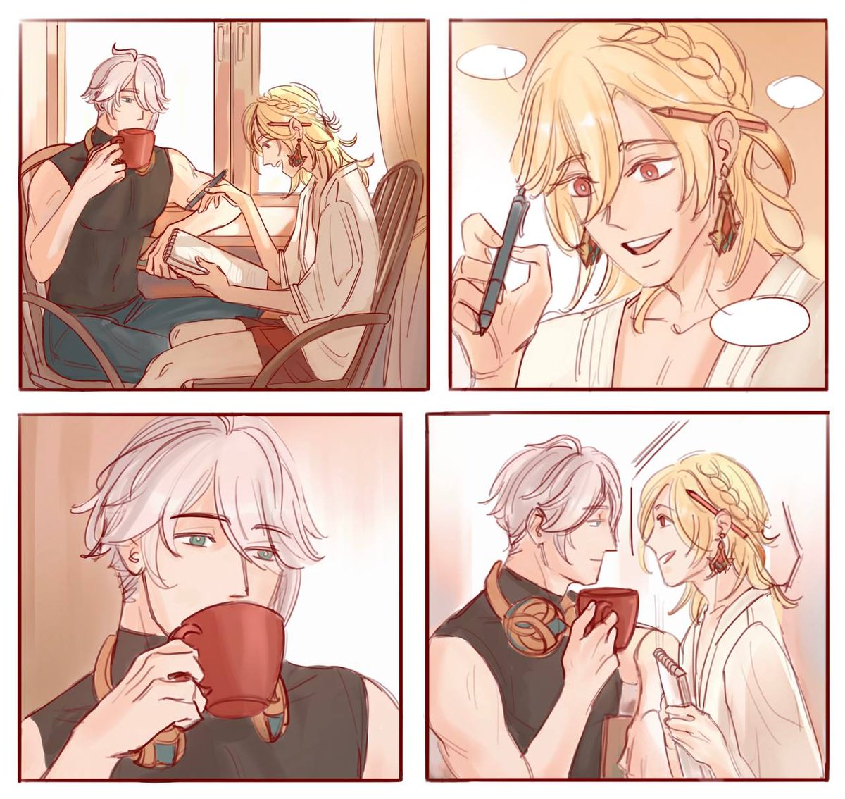 Sahar_nii's tweet photo. Some modern au and haikaveh's usual day🥰

#haikaveh #Haitham #Kaveh #Genshinlmpact https://t.co/9SCr8Dc2O0