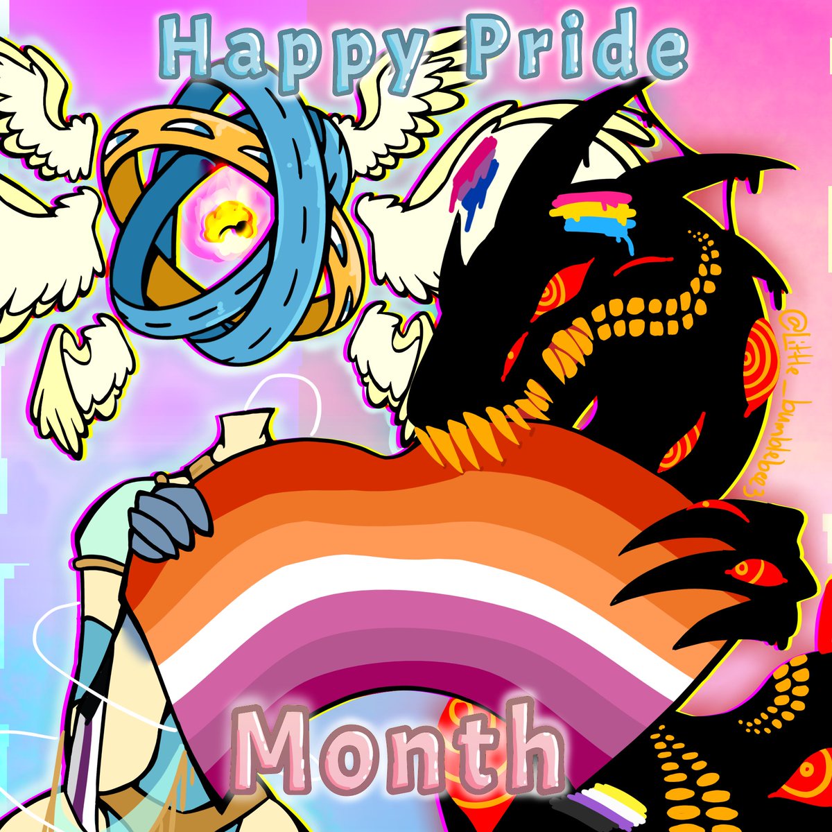 Littlebumblebe9's tweet photo. Mmm yes these two love birds
#Pride2023 #PrideMonth #angelbee #demonbee #oc https://t.co/pGqDtzAm4S