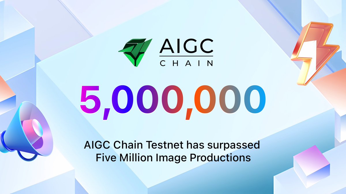 AIGCChain's tweet photo. 🥳 Wow, AIGC Chain Testnet image generation just broke 5 million, marking a major milestone in the development of generative AI. The power of blockchain technology is truly limitless.

Discord: https://t.co/saCvp5eGdX https://t.co/yKAAPbeQg5