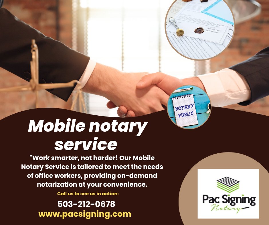 pacsigning's tweet image. No more rushing around town for notary services.

Visit pacsigning.com
Call 503-212-0678
#notaryservice #mobilenotarization #elderlymobilenotarization #notaryatdoorstep #elderlysservice #hillsboro #lakeoswego #pacsigning #portland