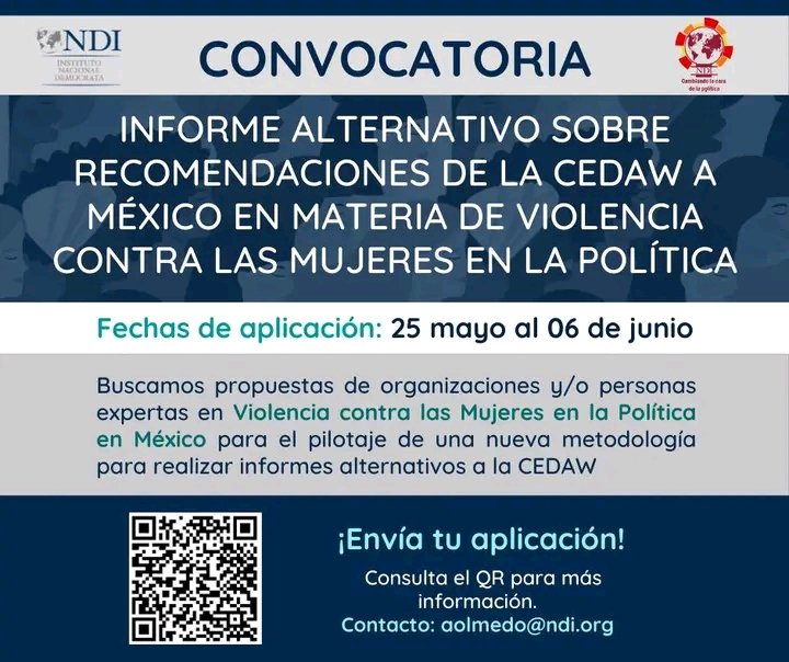 ‼️#CONVOCATORIA NDIMx_Género 
¡Últimos días! 

Límite para aplicar: 06 de junio.

➡️ Consulta la convocatoria: bit.ly/3qduEMg
➡️ Escríbenos a: aolmedo@ndi.org
#CambiandoLaCaraDeLaPolitica #NoEsElCosto
