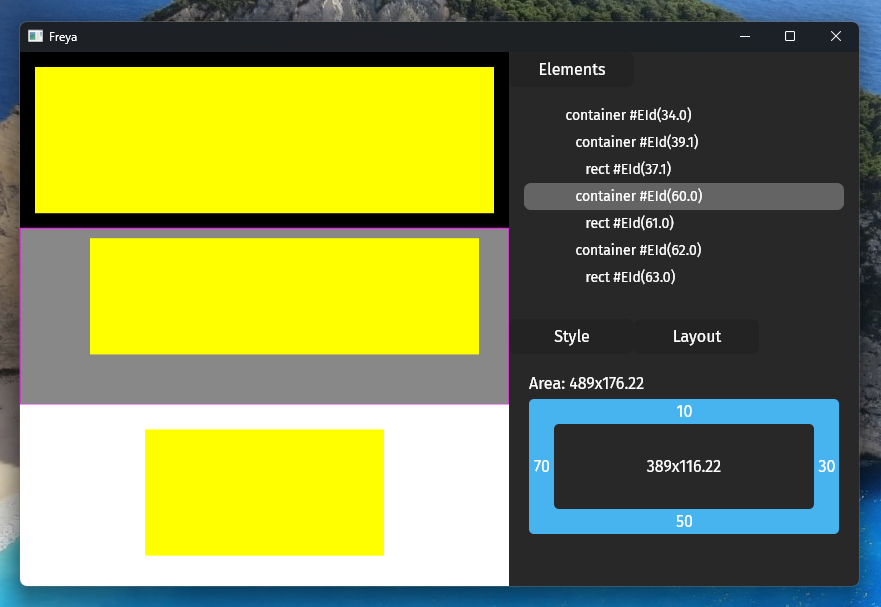mkenzo_8's tweet photo. Working on a Layout tab for freya's 🦀 devtools, it shows the computed area, inner area and paddings of the selected element
#rustlang #dioxus #freya https://t.co/H61se9TcAx