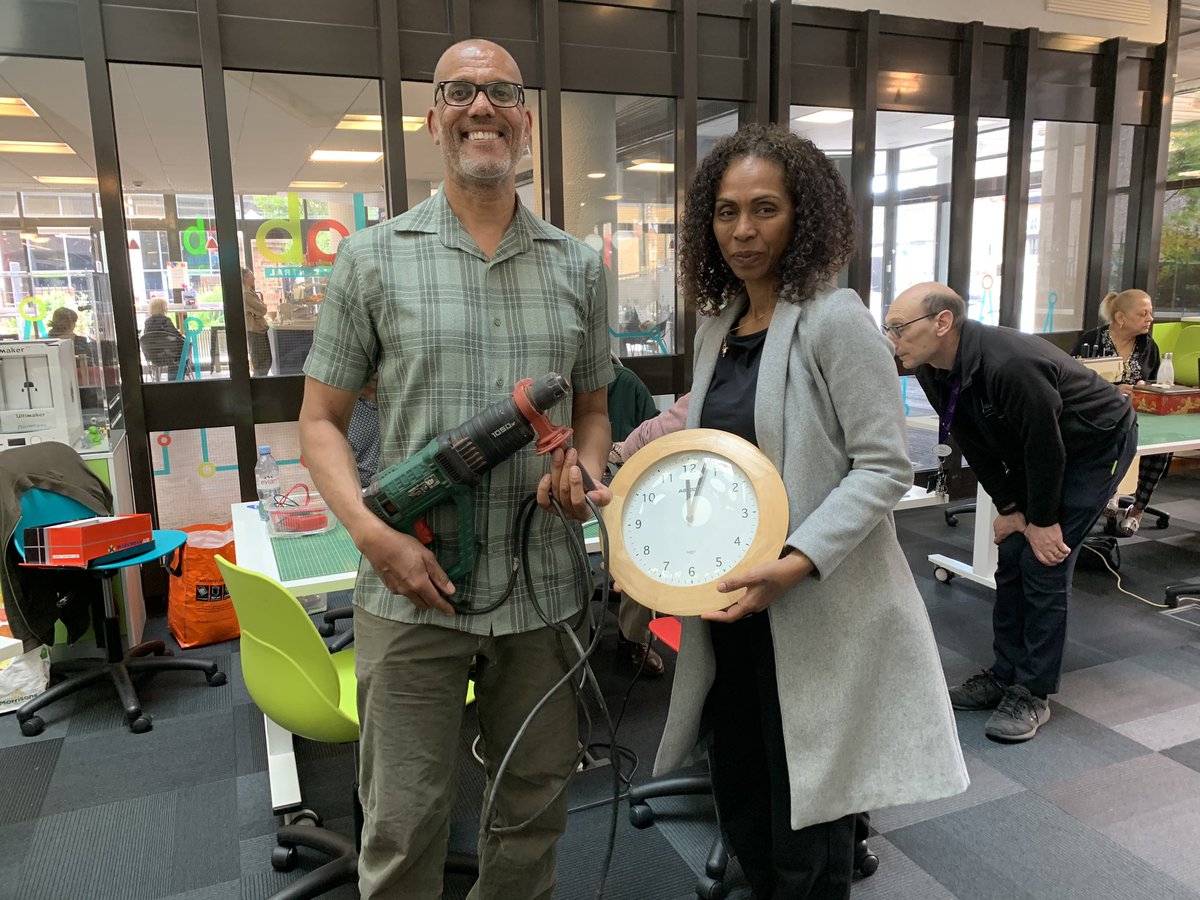 TTownIlford's tweet photo. Some of our repairs today: drill, clock, grinder, worn jeans, tracksuit trousers . Next #repair cafe is 1st July.  We need your repairs to keep the team busy and show love to our stuff. @redbridgecvs @RedbridgeLibs. Also recognising poverty  @RAMFELCharity @Frenford_Clubs https://t.co/XdnXLgyUWx