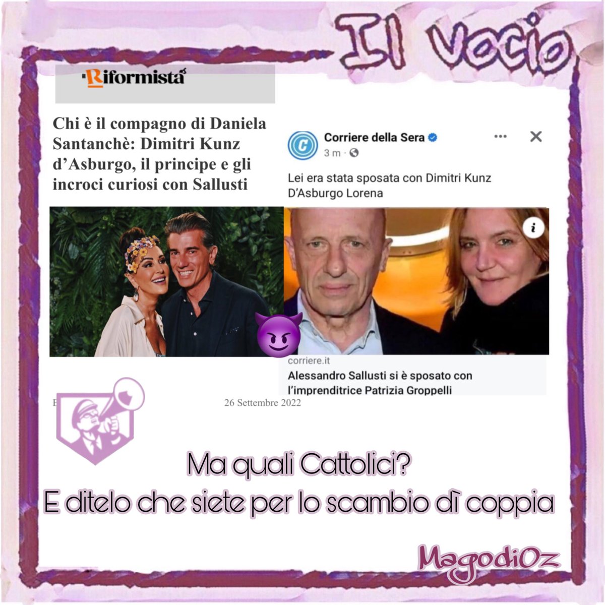 ilvocio's tweet photo. #magodioz #4giugno #ilvocio #Sallusti #Sposo #PatriziaGroppelli #imprenditrice #principessa #Santanchè #ministra #compagno #DimitriKunzdAsburgo #scambiodicoppia https://t.co/qj28z3Iqmr