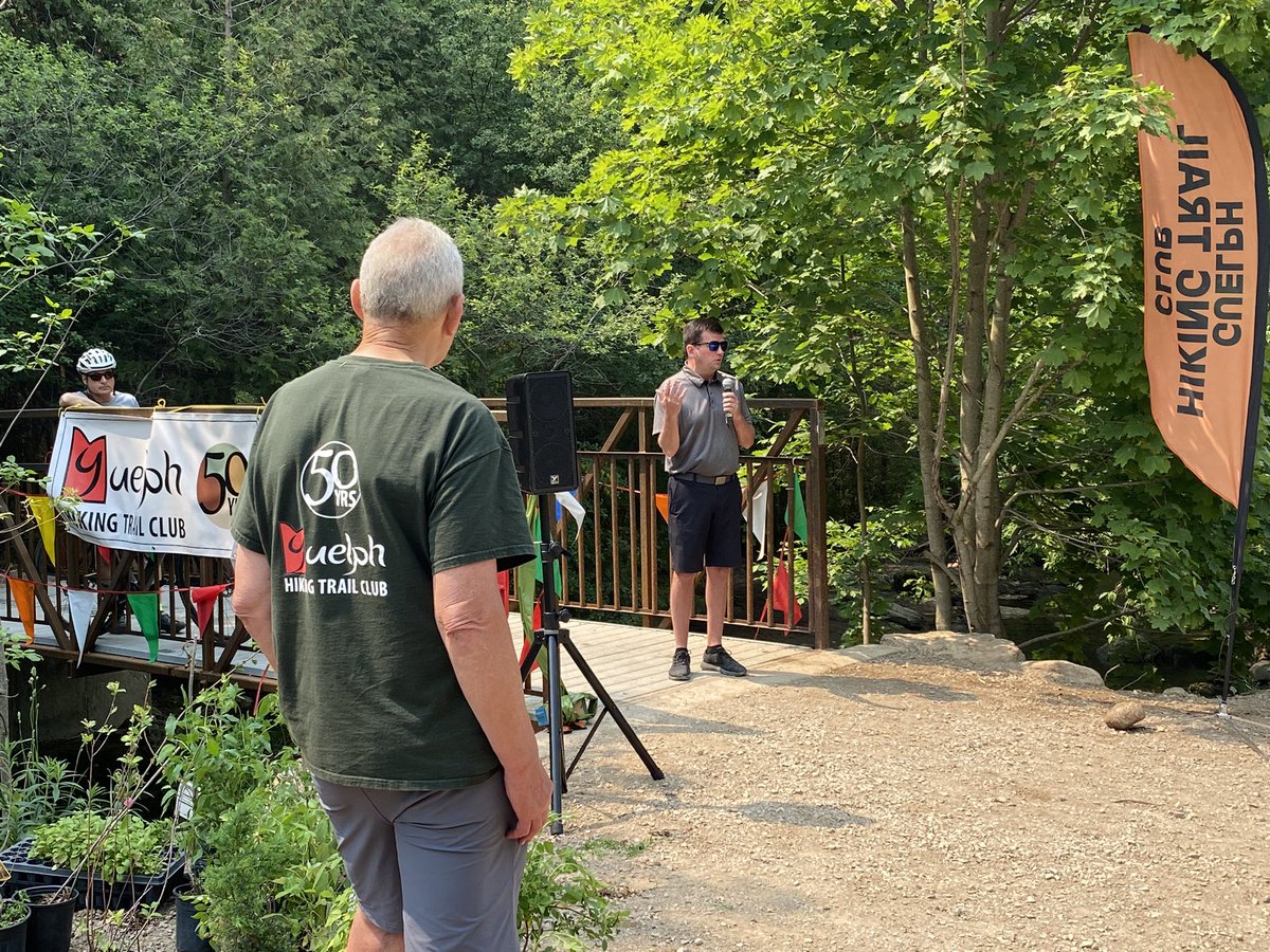 Grand Opening of the Crane Park bridge celebrating 50 years of the <a href="/GuelphHiking/">Guelph Hiking Trail Club</a> Trail Club in @CityofGuelph