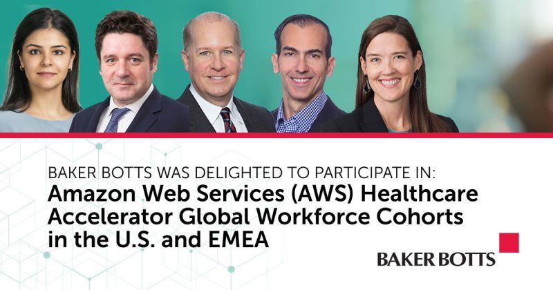 JRLynnIP's tweet photo. We were delighted to participate in Amazon Web Services (AWS) Healthcare Accelerator Global Workforce Cohorts in the U.S. and EMEA.

Baker Botts presenters included Meher Kairon, David Marshall, Christopher Palermo, Michael Torosian and Jennifer Trulock. https://t.co/i1nC9DBH3p