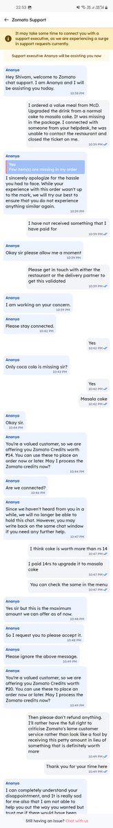 phu_phaiter's tweet photo. While one support agent closed the ticket on me, another offered to refund the money that I paid to upgrade the drink that I ordered.

Ever reckoned spending some of that marketing budget on providing better customer service?
@zomato @deepigoyal @zomatocare https://t.co/i5txa9Ilh1