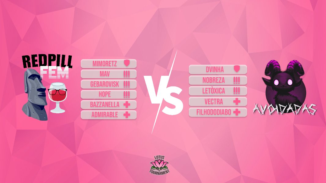 LotusTournament's tweet photo. APRESENTANDO O JOGO DE ESTREIA, começamos em 15m.  

FIRST MATCH OF THE DAY IS LIVE  
    RedpillFem  📷 @avoidadas
https://t.co/WBGlXR1Ne4 https://t.co/0qdWTcl1Be