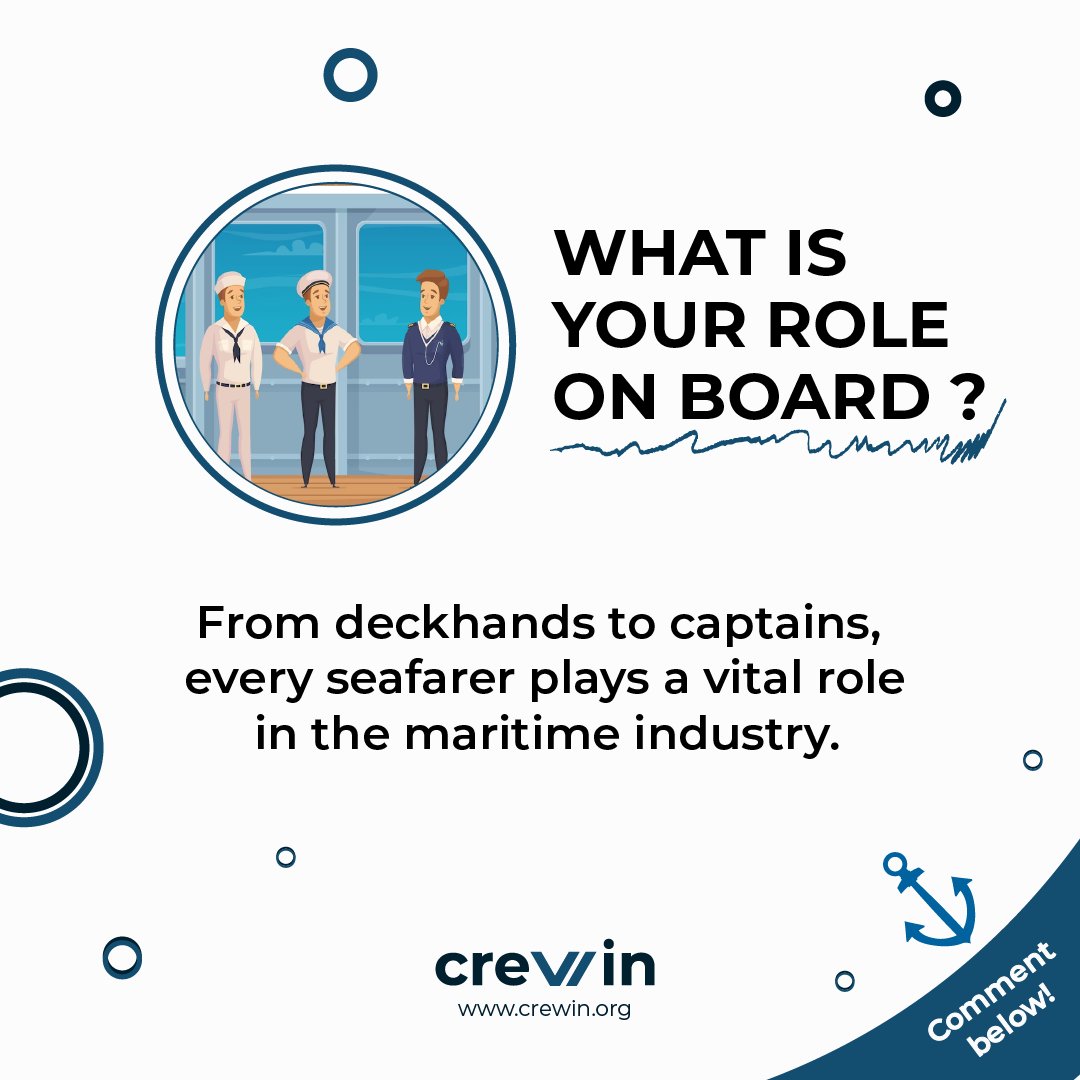 Everyone on board the ship has a role. Each person's role contributes to the overall functioning of the ship. What is your role on board? Write in comments!
#CreWin #MaritimeJobs 
#Success #MaritimeIndustry 
#CareerAdvancement 
#CareerOpportunities 
#MaritimeCareers