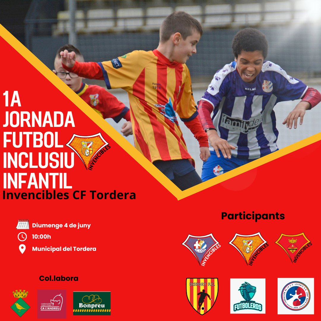 INVENCIBLES!
Aquest diumenge el municipal d’esports de Tordera acull la 1ª jornada de futbol inclusiu infantil!

Els <a href="/IInclusiu/">Invencibles Futbol Inclusiu</a> del <a href="/CFTordera/">CF Tordera Oficial</a> en seran amfitrions i es veuran amb els companys de Blanes i Sant Cebrià.
#somCFT #SempreEndavantTordera #TorderaInvencibles #CFtordera