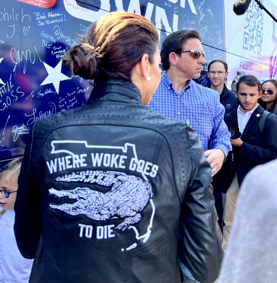 RonFilipkowski's tweet image. Casey Desantis sporting a new jacket at Joni Ernst’s biker event in Iowa today.