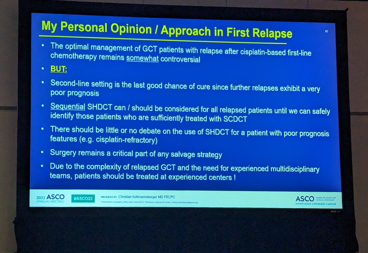 Great debate this morning on relapsed #NSGCT between Dr Kollmannsberger and Edmund Waller.
🐯TIGER results even more eagerly awaited ! 
One certitude: these pts MUST be referred to high-volume centres !