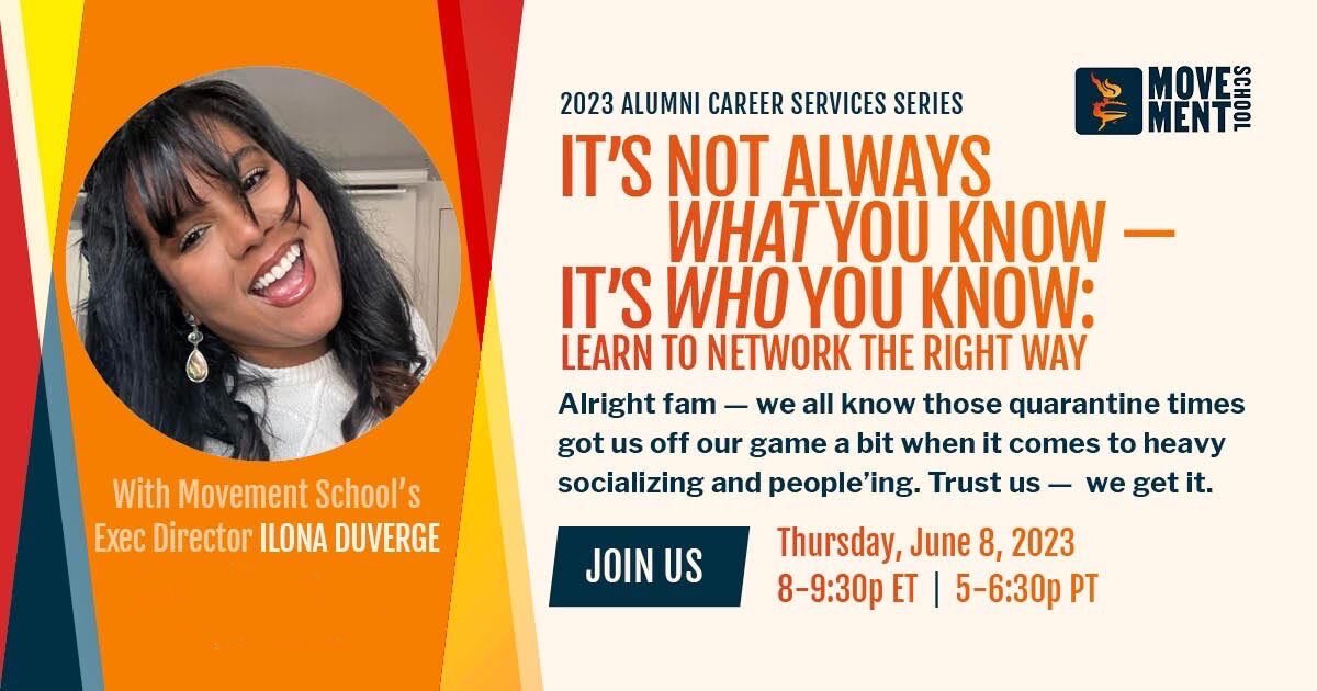 Y’all ready to learn how to stick out in the crowd? Our 2nd workshop in our career services series led by none other than Executive Director of Movement School herself Miss Ilona Duverge will teach you JUST that! 😎
Come thruuu and learn from the best of the best 🧡