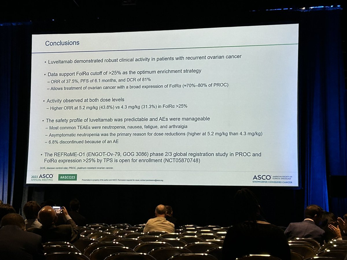 Ana Oaknin: Luveltamab tazevibulin (STRO-002), an anti-folate receptor alpha (FolRα) antibody drug conjugate (ADC), safety &amp; efficacy in a broad distribution of FolRα exp in pts w/ recurrent ovarian cancer (OC): Update of STRO-002-GM1 P 1 dose expansion cohort. #ASCO23 #gyncsm
