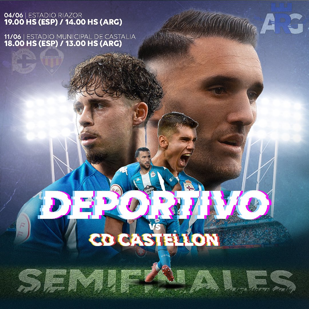 JUEGA EL DEPORTIVO 💙🤍

Primer cruce ante el CD Castellón en la semifinal por el ascenso a la #LigaSmartbank. En la otra llave, el Alcorcón venció en San Sebastian a la Real Sociedad B por 2 a 1.

#depor #1RFEF #ascenso #españa #playoff #riazor #riazorblues