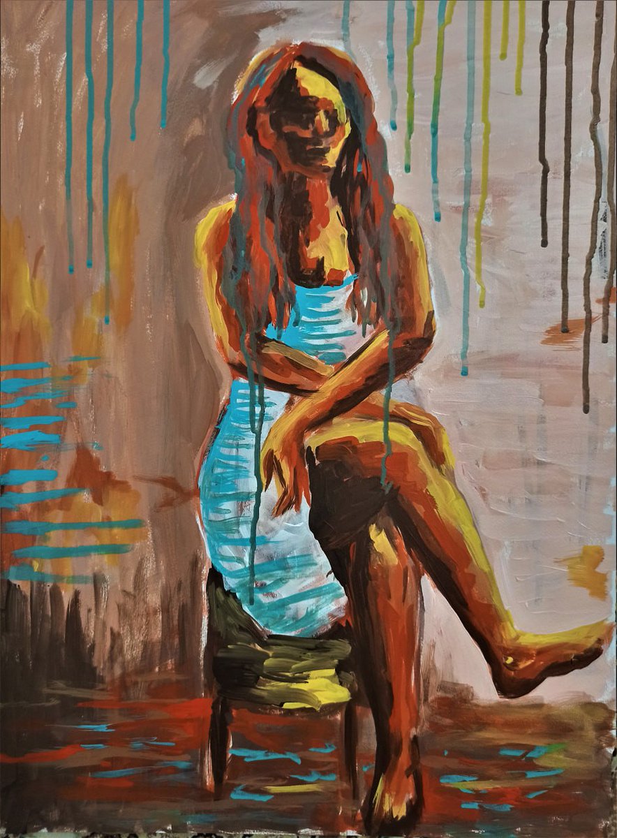 Anahita_owsali's tweet image. &quot;Vibrant Contemplation&quot; is a painting that conveys a sense of emotional depth and complexity. The use of contrasting colors and the woman&apos;s thoughtful pose invite the viewer to engage with the painting on a deeper level 🔥
1/1 ED 
200 xtz 
#200tezos
#tezosArts