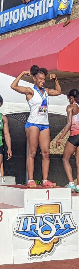 Here she is! Congratulations to the <a href="/IHSAA1/">IHSAA</a> State Champion in the 100 meters and the fastest female to ever earn a degree (she will receive that on Thursday) from John Adams High School! Congratulations Angel Thomas!