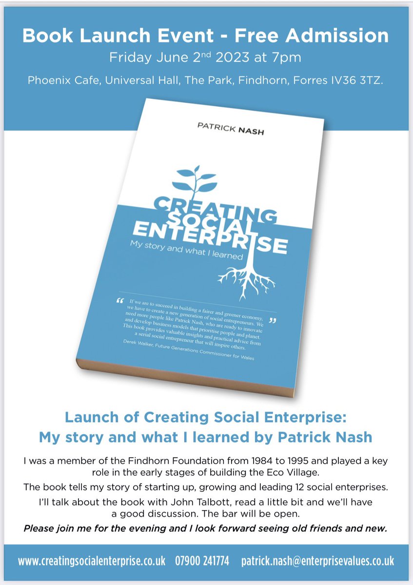 Thank you to everyone who joined me to talk about my book Creating Social Enterprise at @EcoFindhorn yesterday. It was lovely to see so many friends and many of you I’d never met before. Thanks to you all and I hope those of you who bought a copy of the book enjoy it.