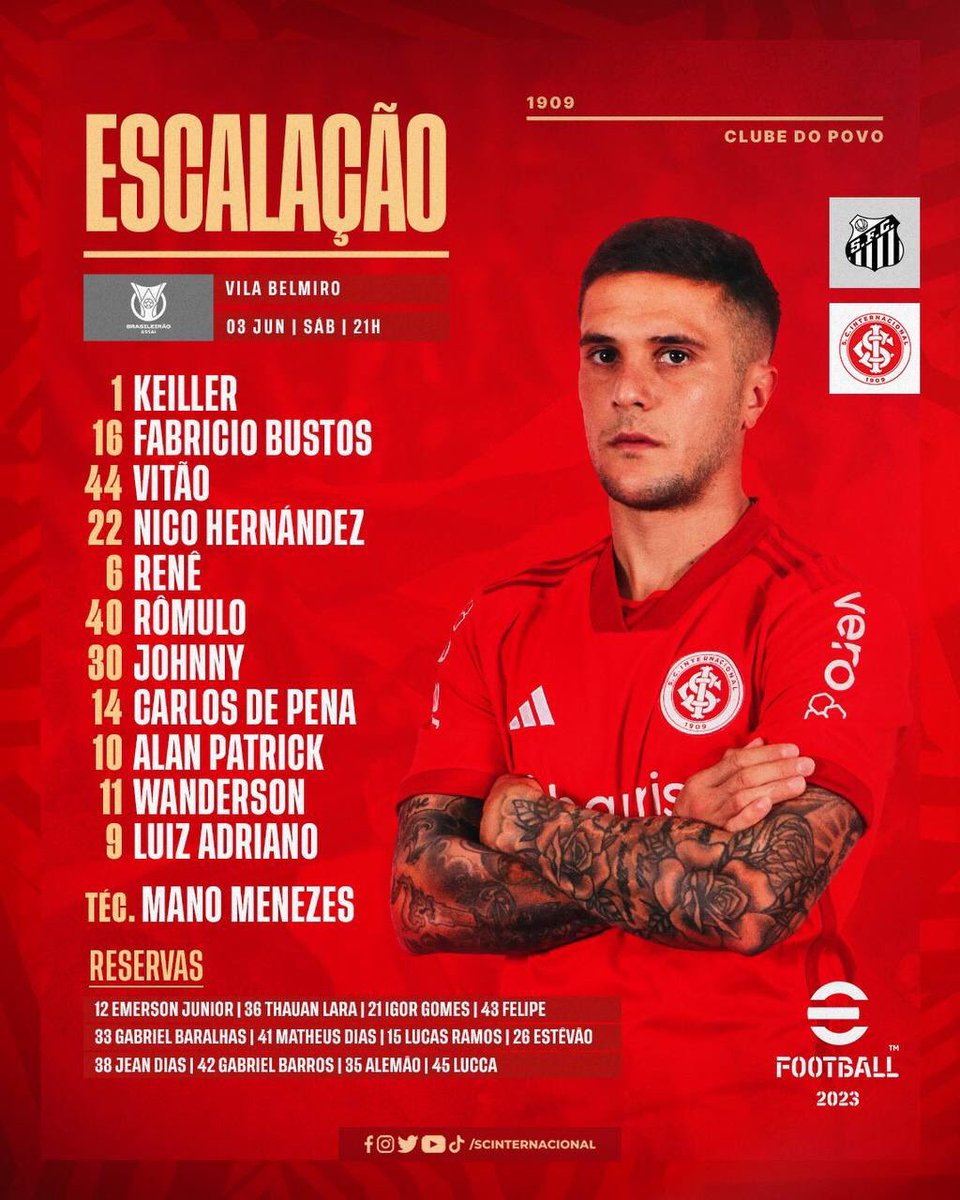Goleada Info on Twitter "Santos e Internacional estão escalados para o