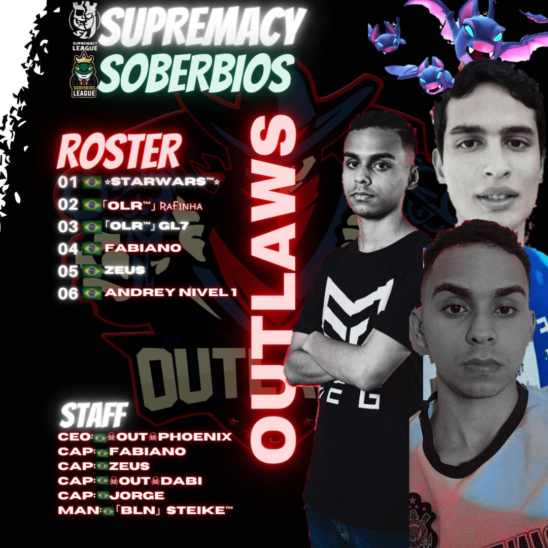 Outlaws (@outlawscrl) on Twitter photo Com imensa satisfação, apresentamos o roster dos foras-da-lei para os classificatórios da <a href="/CR_Supremacy/">Supremacy League</a> @SoberbiosLeague!
Players:
☠️<a href="/andrey_lbcp/">Andrey 🤬</a>
☠️<a href="/gl7_cr/">gl7_cr</a>
☠️<a href="/FabianoRoyale/">Fabiano</a>
☠️<a href="/OLR_rafael/">「OLR™」 ʀᴀғɪɴʜᴀ</a>
☠️<a href="/Zeusroyale01/">Zeus</a>
☠️<a href="/Starwars_royale/">Starwars</a>
Staff:
☠️<a href="/OPhoenixtm/">☠️OUT☠️PHOENIX™️</a>
☠️@CrSteike
☠️<a href="/DartG_CR/">Dabi ™</a> Com imensa satisfação, apresentamos o roster dos foras-da-lei para os classificatórios da <a href="/CR_Supremacy/">Supremacy League</a> @SoberbiosLeague!
Players:
☠️<a href="/andrey_lbcp/">Andrey 🤬</a>
☠️<a href="/gl7_cr/">gl7_cr</a>
☠️<a href="/FabianoRoyale/">Fabiano</a>
☠️<a href="/OLR_rafael/">「OLR™」 ʀᴀғɪɴʜᴀ</a>
☠️<a href="/Zeusroyale01/">Zeus</a>
☠️<a href="/Starwars_royale/">Starwars</a>
Staff:
☠️<a href="/OPhoenixtm/">☠️OUT☠️PHOENIX™️</a>
☠️@CrSteike
☠️<a href="/DartG_CR/">Dabi ™</a>