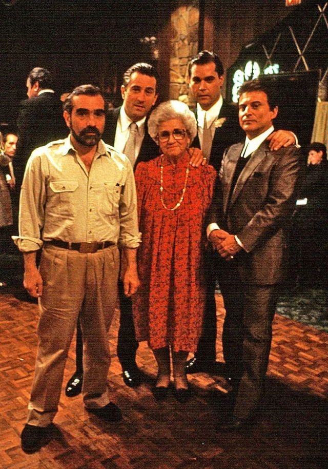 Martin Scorsese and his mother Catherine, Robert De Niro, Ray Liotta and Joe Pesci on the set of 'Goodfellas'.