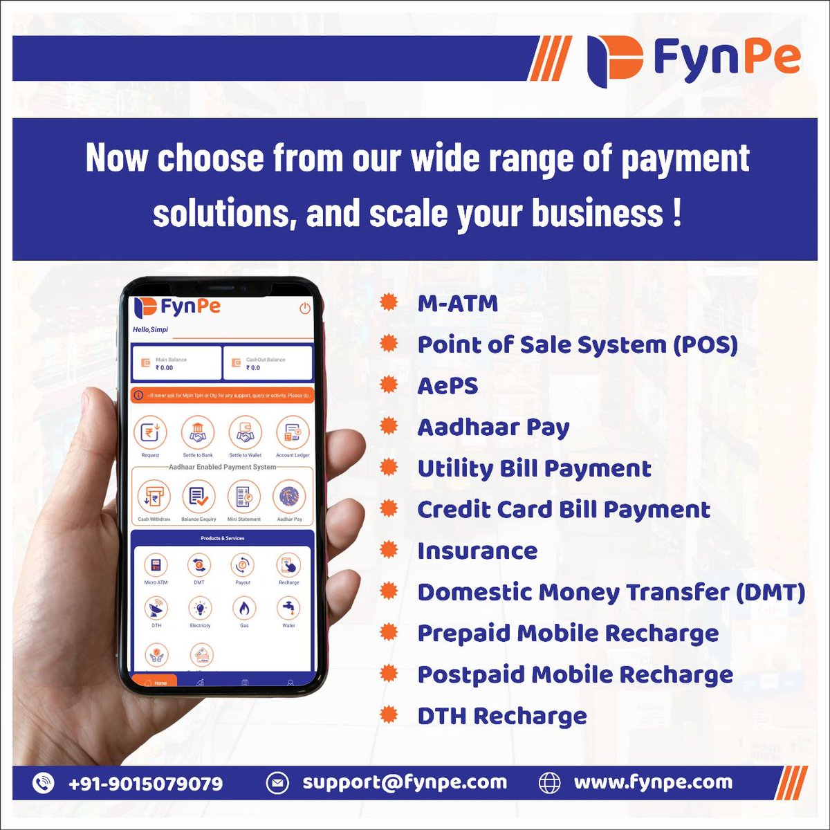 fynpe_payments's tweet image. Connect with FynPe and select from the best-in-class products and earn the best-in-industry commission! Call us and get started today!
#fynpe #m-ATM #PointOFsaleSystem(POS) #AePS #AadhaarPay #UtilityBillPayment #CreditCardBillPayment #Insurance #DomesticMoneyTransfer