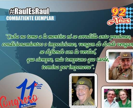 Inmensa la dicha  de poder contar con usted ,con su historia ,con su ejemplo, que nos inspira a defender  nuestra Revolución al precio que sea  necesario . Feliz cumpleaños. 
#RaúlEsRaúl 
#MujeresEnRevolución