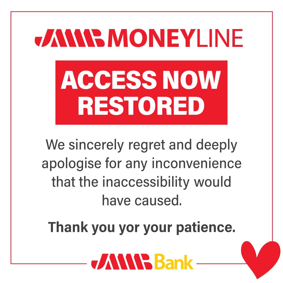 We are happy to advise that access to Moneyline has been restored for JMMB Bank clients. 

We regret and deeply apologise for any inconvenience that the inaccessibility would have caused.

Thank you for your patience and understanding.