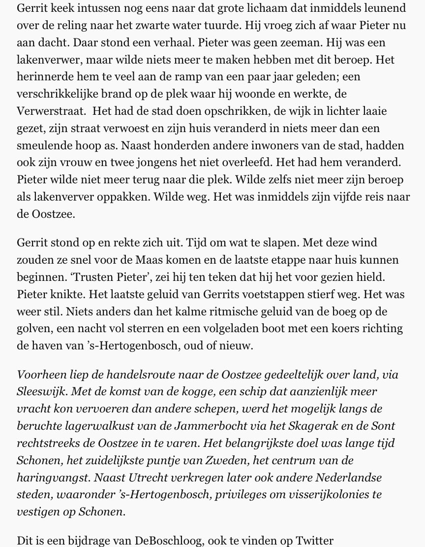 …Het was weer stil. Niets anders dan het kalme ritmische geluid van de boeg op de golven, een nacht vol sterren en een volgeladen boot met een koers richting de haven van ’s-Hertogenbosch.