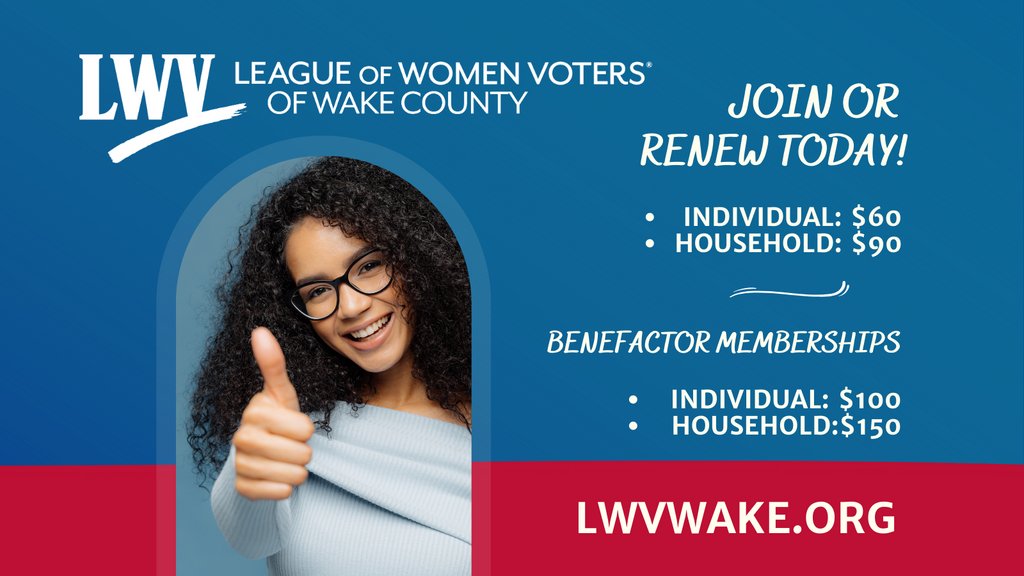 June and July are busy months for membership renewals at LWV-Wake. If you receive notice to renew, we hope you’ll continue to be part of our important work. Go to our website to learn more.

#Weloveourmembers #LWVWake #LeagueOfWomenVoters #DefendDemocracy #empowervoters