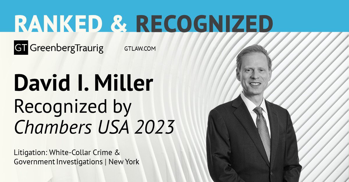 Honored to have been recognized and ranked again in Chambers along with my fantastic GT colleagues. #gtlaw #chambersusa #whitecollar