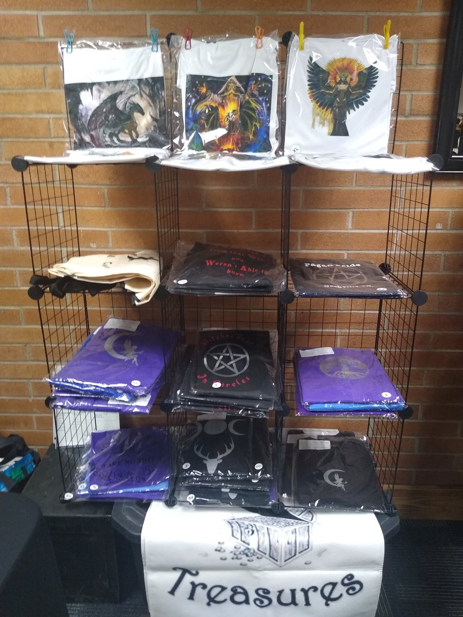 paganunityfest's tweet photo. Upstairs at treasures they are offering 10% off T-shirts. Dragons, Fairies and Pride, oh my.
Can you dig that t-shirt, in purple and one light blue.
#Dragons #Fairies #Pagans https://t.co/7vNDqf7PiR