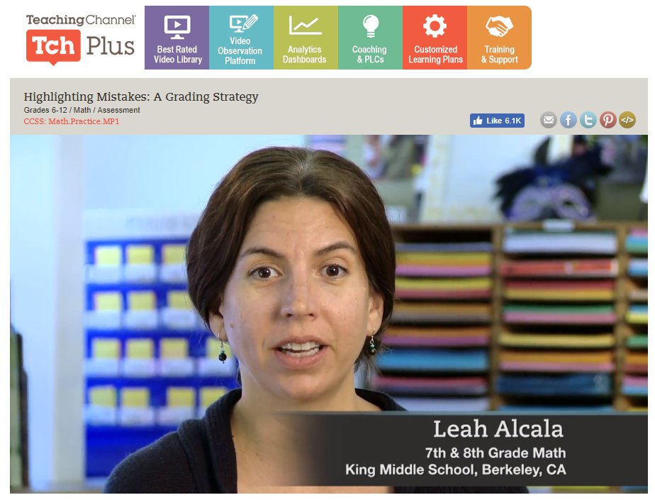 I love Leah Alcala's alternative method for grading tests. She found that when she put a grade on it, "kids would look at their grade, decide whether they were good at math or not, and put the test away." Here's her method: learn.teachingchannel.com/video/math-tes… #iteachmath #MTBoS
