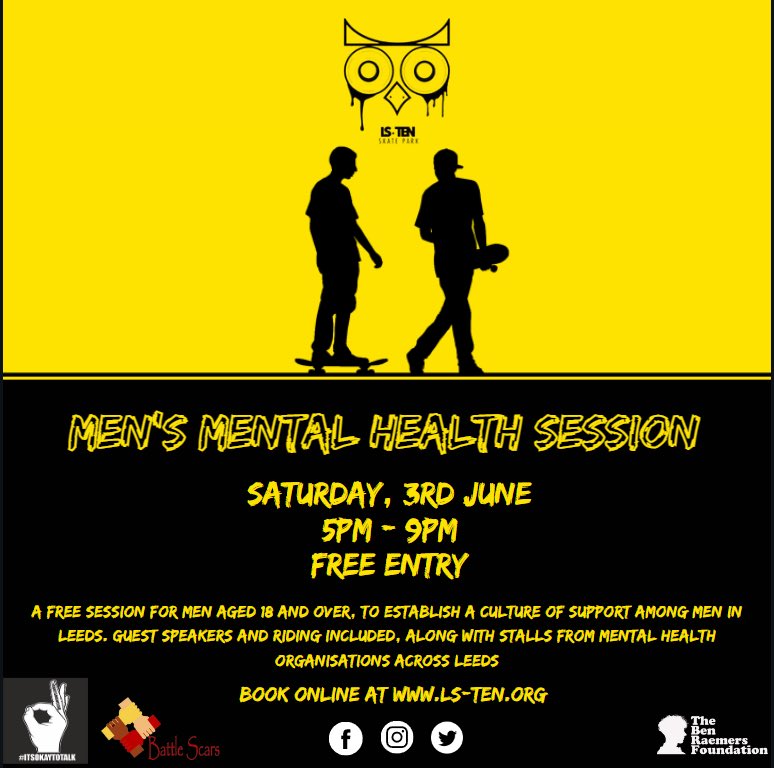 CarlWHarrison's tweet image. Great to attend tonight’s #MendMentalHealth session at @LSTENLeeds really proud of Denham and Tom 4 putting the event together. Great talks from @andysmanclubuk @BattleScars_SH +Families Inc Fathers. Insightful and inspiring, I hope it builds a strong network #Leeds #Skatepark