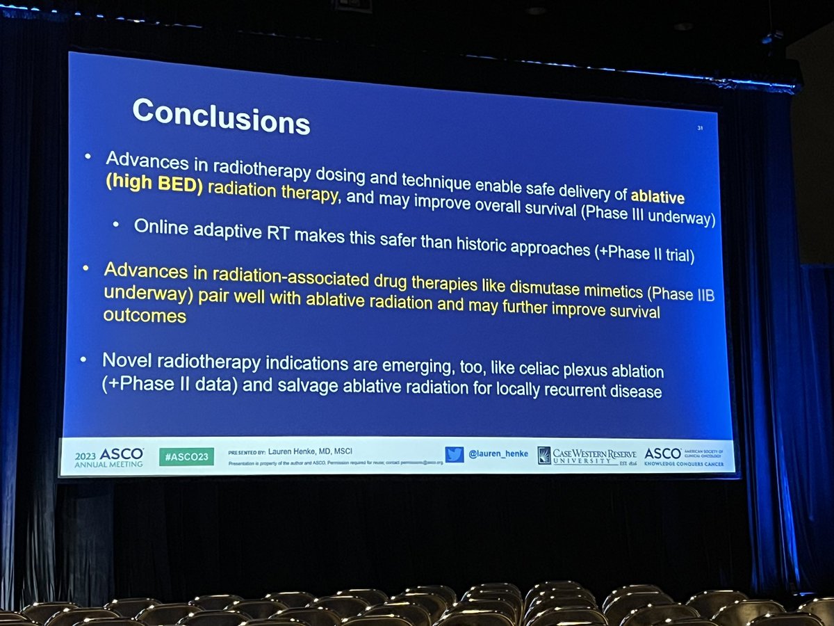 @laurenhenke presenting a brilliant talk on “state of the art” radiotherapy techniques and novel indications for PDAC 👏🏼👏🏼👏🏼

We’ve come a long way and looking forward to collaborations and future studies to help our patients in this tremendous area of need!
#ASCO23 #pancsm