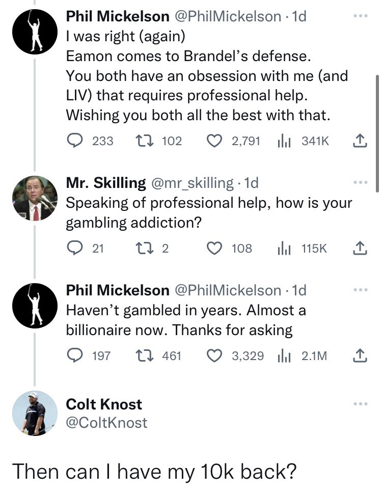 Phil Mickelson allegedly owes Colt Knost $10,000