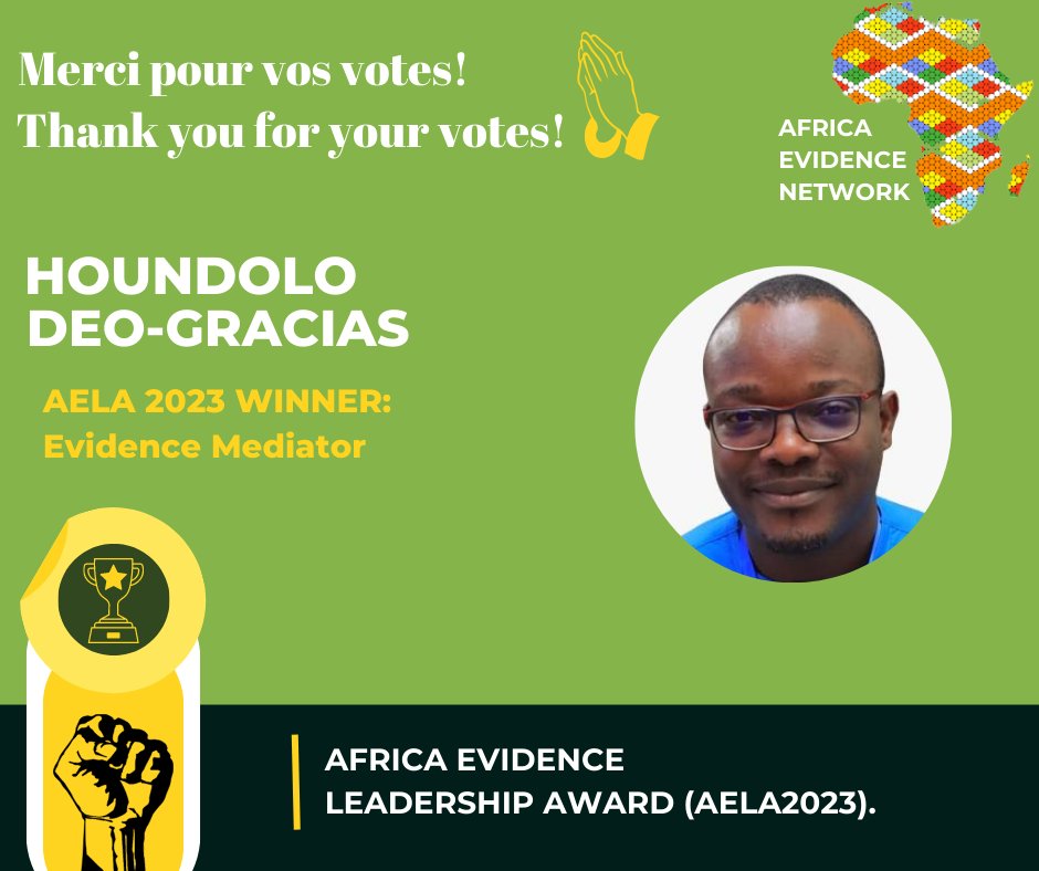 𝓖𝓸𝓸𝓭 𝓝𝓮𝔀𝓼! 𝗠𝗿 𝗗é𝗼 𝗚𝗿𝗮𝗰𝗶𝗮𝘀 𝗛𝗢𝗨𝗡𝗗𝗢𝗟𝗢 has won the Africa 2023 Evidence Leadership Trophy for the whole of Africa awarded by the African Evidence Network based in South Africa. #ProbableData #AEN #aela2023