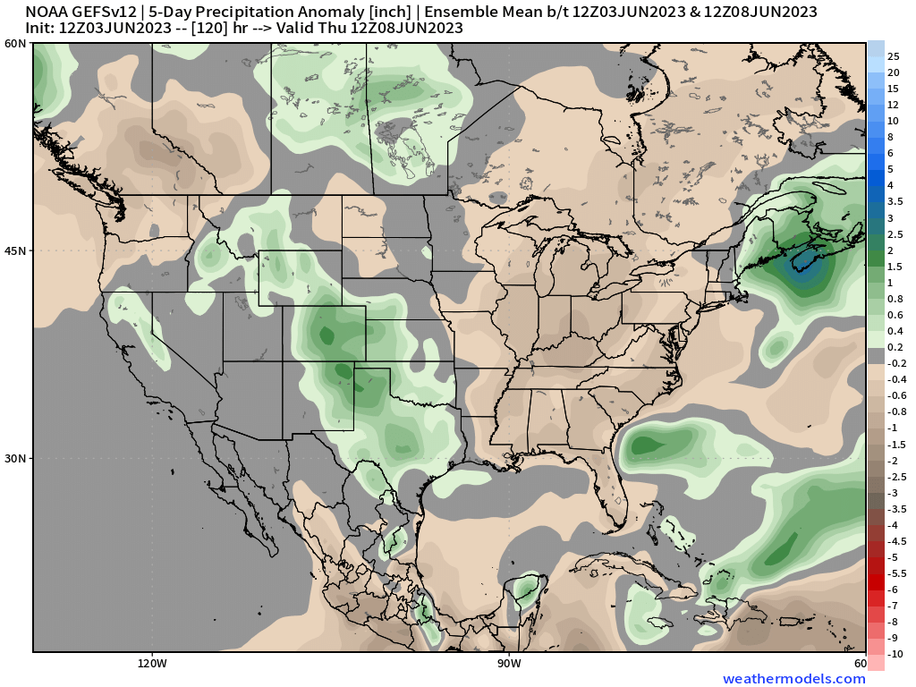 bam_weather's tweet image. New run on GEFS continues to support a flip to increasing moisture and rain chances for the Corn Belt. 

Keeping eyes on a cold front to enter the area towards June 11th to be the catalyst at return the pattern to near normal through mid-late June. 

Heres the progression over