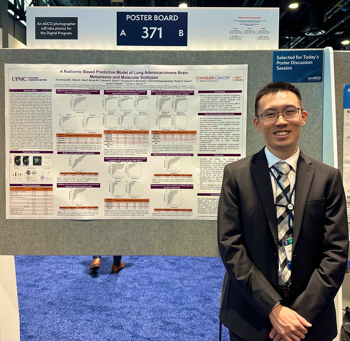 Stop by Poster#371 to learn about radiomic-based predictive model on Lung Ca brain Mets by ⭐️ Dr Xiancheng “Lewis” Wu from @PittGIM @PittIMChiefs @UPMCHillmanCC @PittHemeOnc