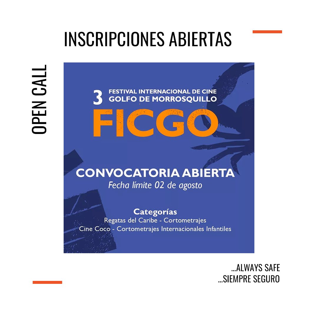 3º Festival Internacional De Cine Golfo De Morrosquillo - Ficgo
@ficgo_oficial

📩 festhome.com/festival/ficgo

#callforentries #opencall #filmfestival #film #festival #corto #shortfilm #submissions #inscripciones #festivaldecine #deadline #cinema #convocatoria