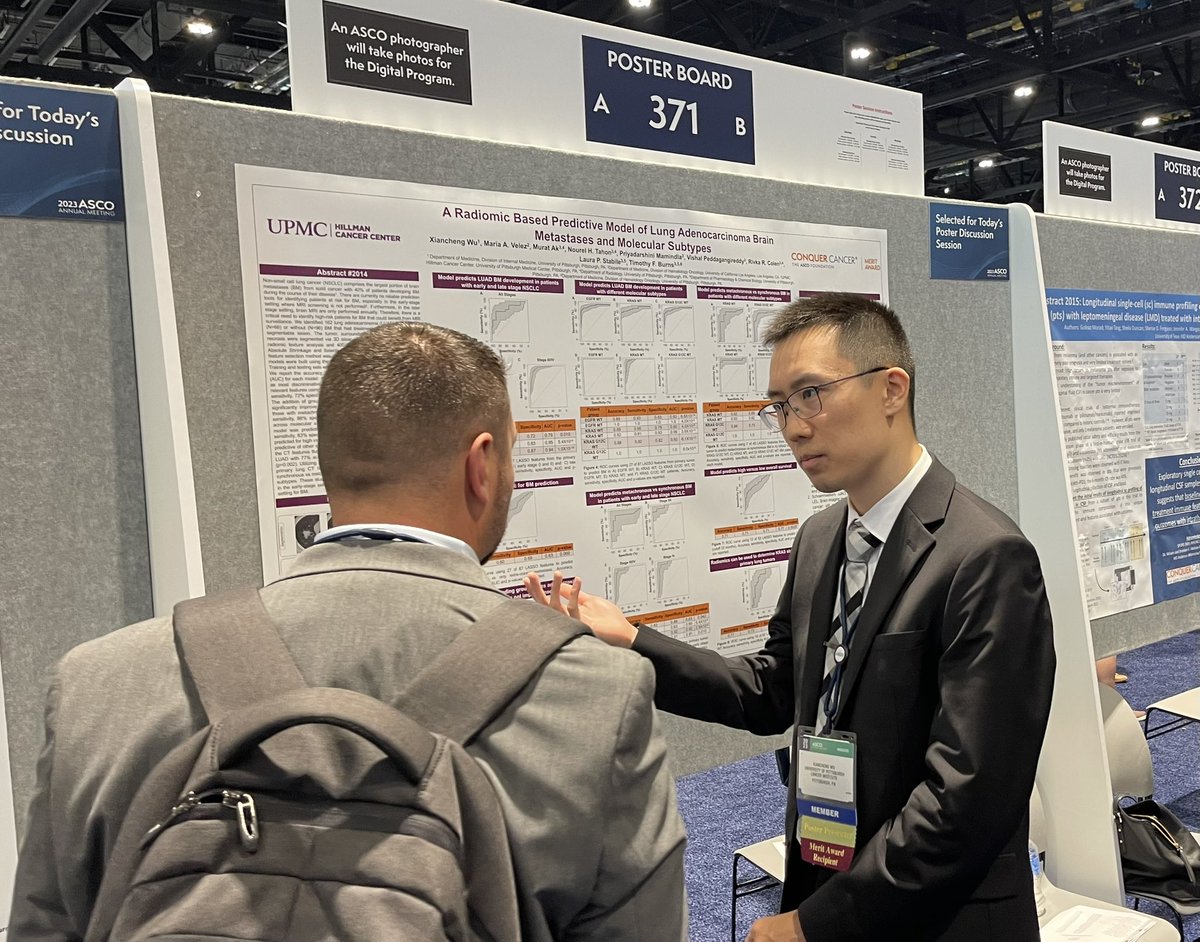 Happening now #ASCO23 Poster Session. Jingxiao Jin & @AndyKnightMD present on #melanoma studies while @LewisWu19 presents on his teams #lungcancer study. @PittHemeOnc @UPMCPhysicianEd @UPMCnews