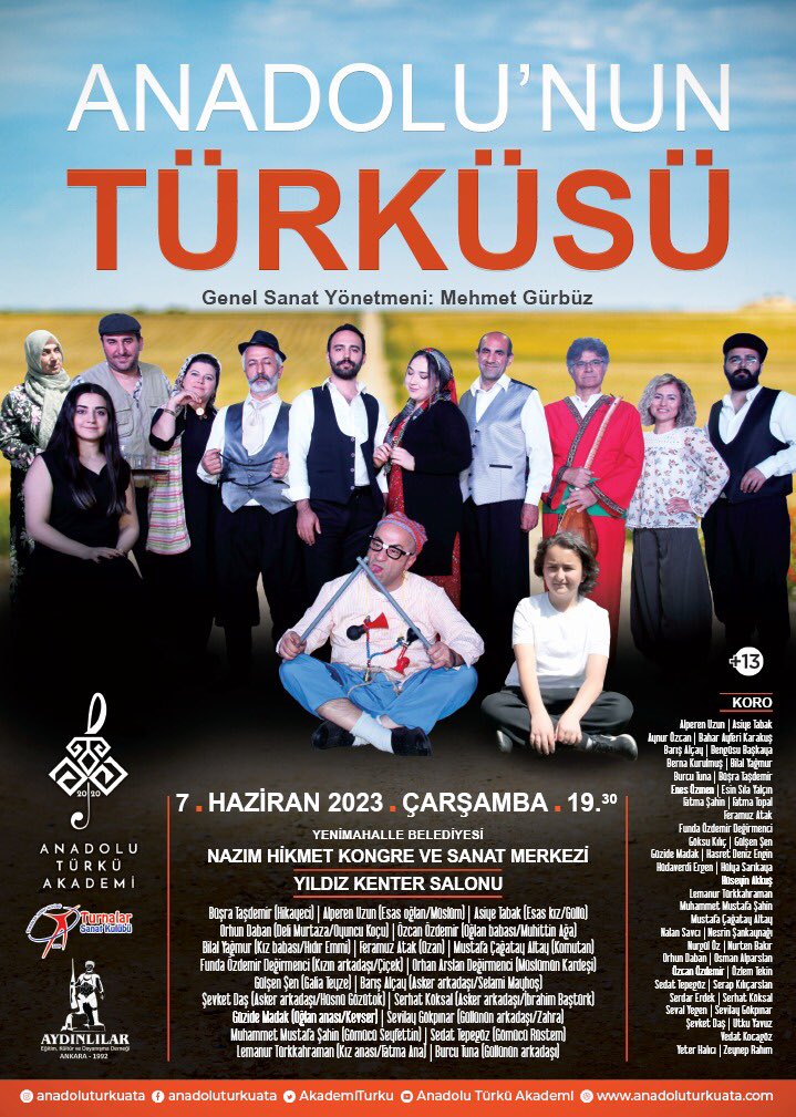 funda07_'s tweet photo. Genel sanat yönetmenliğini Hocamız Mehmet Gürbüz’ ün yaptığı  Anadolu’nun Türküsü, Anadolu Türkü Akademi'nin anlatım gücü ile 7 Haziran'da sizlerle! Turnalar Sanat Kulübü @turnalarsanatkulubu ve Aydınlılar Eğitim Kültür ve Dayanışma Derneği'nin katkılarıyla... https://t.co/EdEowPamXQ