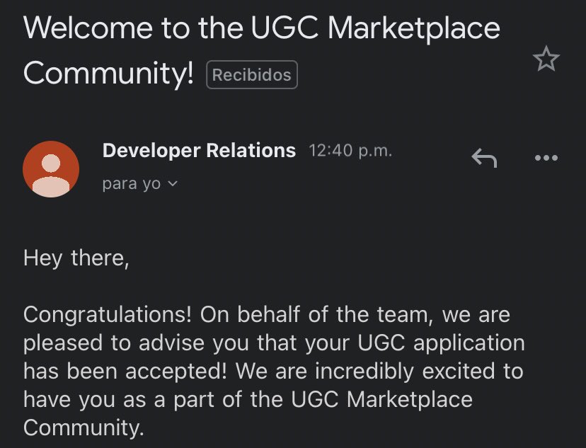 It's official I'm a UGC creator!!!! 🥹🤍
After a long wait I received the acceptance email, thank you very much to all the people who supported me these 2 years, I am very grateful for everything, this is an achievement. #Roblox #ROBLOX #RobloxUGC