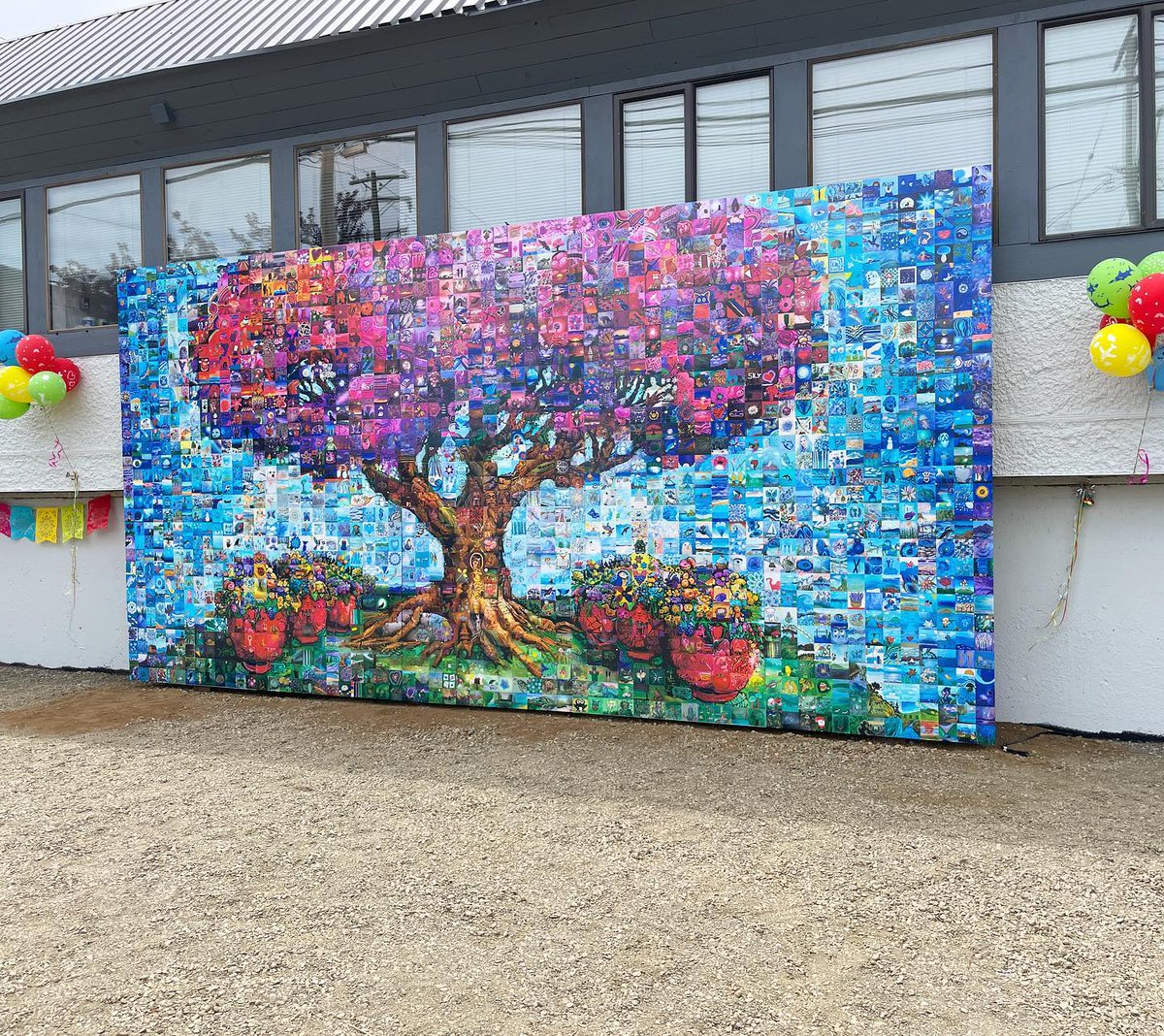 And…. Here it is! Voila! Our new @globalrootsproject mosaic mural has been unveiled. Please come by the Comox Valley Child Development to look at all 2000 tiles up close and personal. You will not be disappointed. #cvcda #mosaicmural