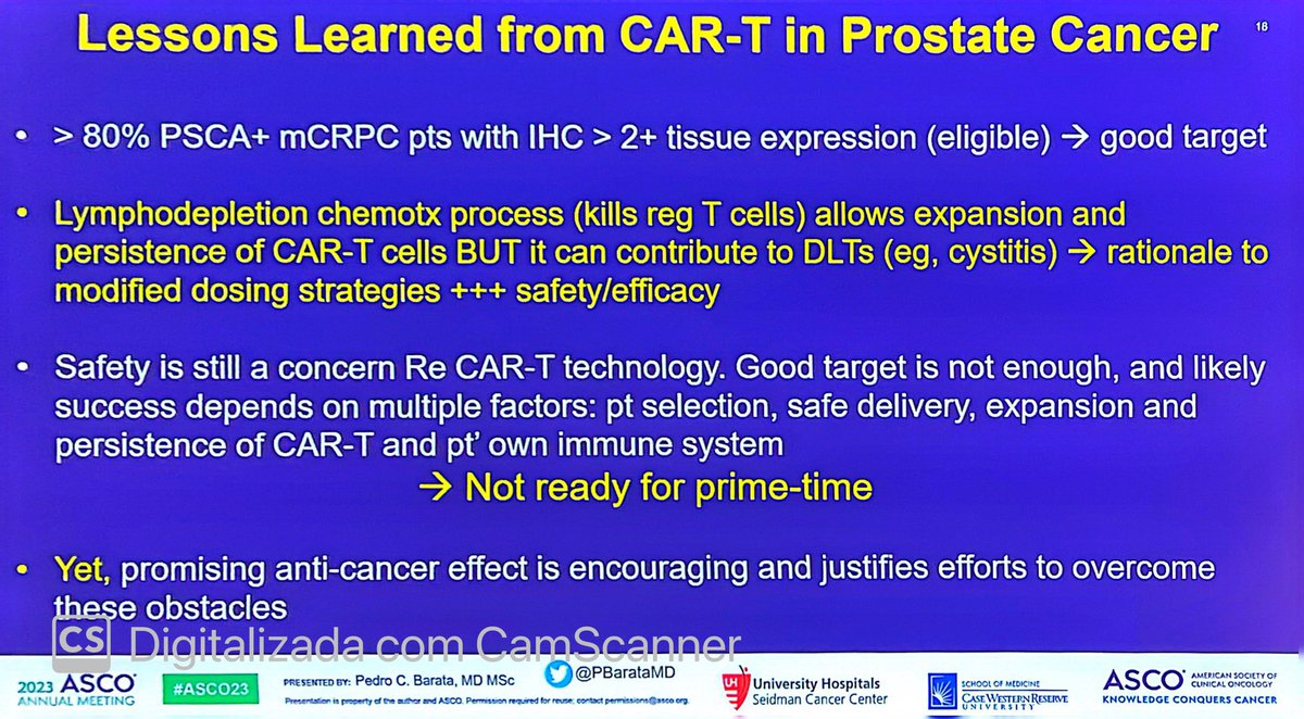 Fabio Schutz (@fabioschutz78) on Twitter photo Dr. <a href="/PBarataMD/">Pedro C Barata, MD MSc FACP</a> discusses the first in human Ph1 trial with CAR T-cell (anti-PSCA) therapy in mCRPC presented by Dr. <a href="/TDorffOnc/">Tanya Dorff</a>. Unfortunately no objective responses seen. Other trials are ongoing evaluating other targets, and this strategy warrants further investigation. #ASCO23 Dr. <a href="/PBarataMD/">Pedro C Barata, MD MSc FACP</a> discusses the first in human Ph1 trial with CAR T-cell (anti-PSCA) therapy in mCRPC presented by Dr. <a href="/TDorffOnc/">Tanya Dorff</a>. Unfortunately no objective responses seen. Other trials are ongoing evaluating other targets, and this strategy warrants further investigation. #ASCO23